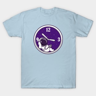 Cute Astronaut Relaxing In Clock Cartoon T-Shirt